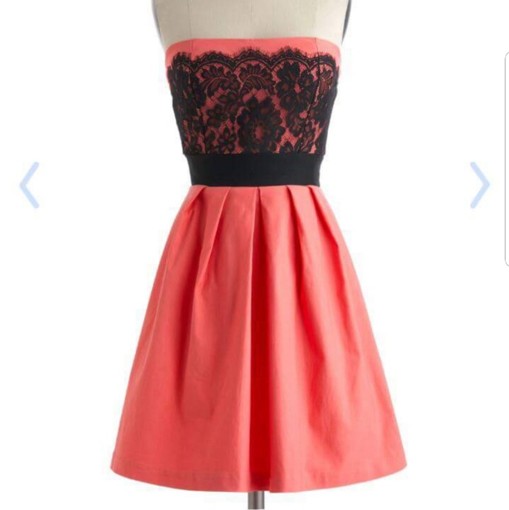 Coral black lace dress